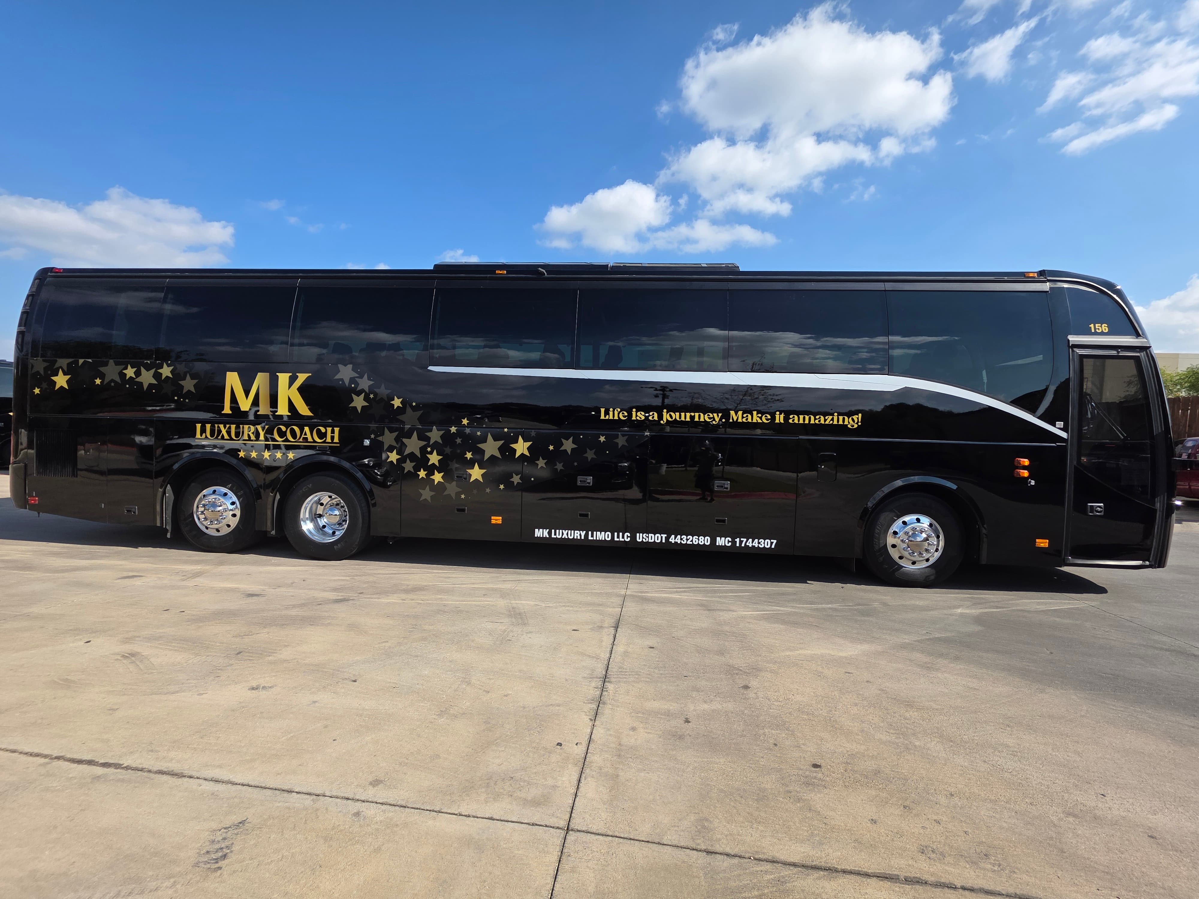 MK Luxury Coach luxury motor coach exterior — Dallas-Fort Worth charter bus